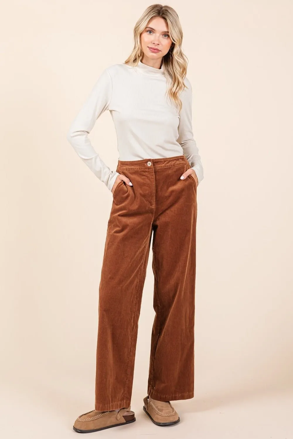 Corduroy Straight Leg Pants in Camel