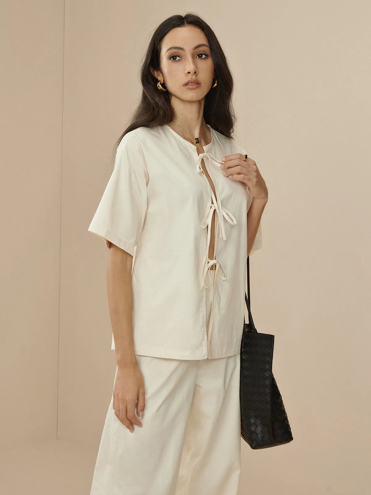 Cotton Lace Up Cozy Pants Set