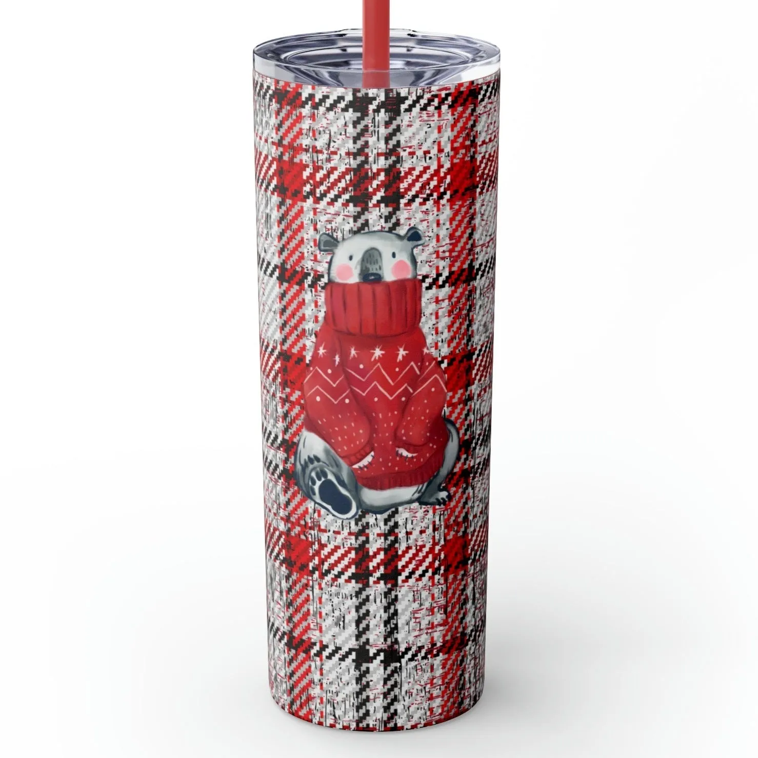 Cozy Polar Bear Christmas 20oz Skinny Tumbler with Straw: Winter Sipper