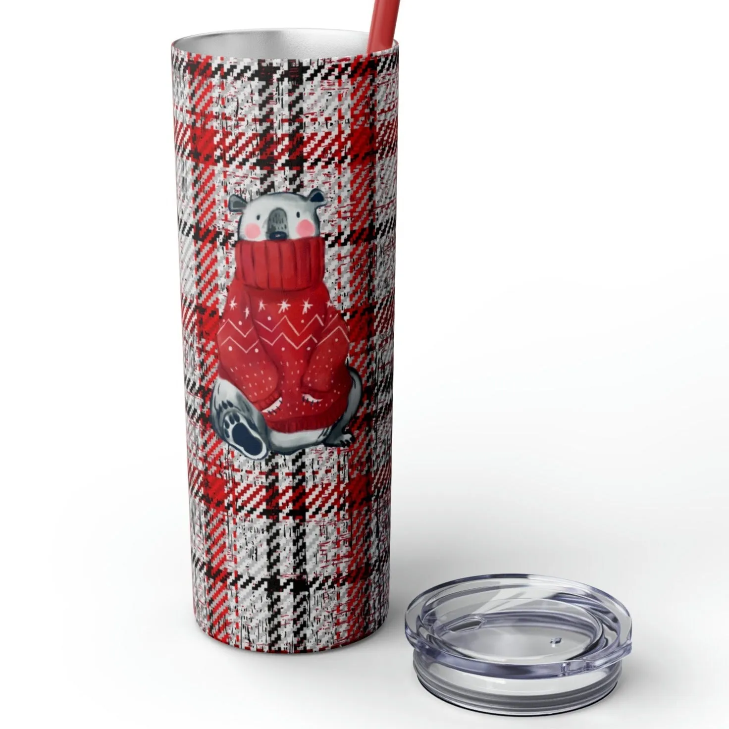 Cozy Polar Bear Christmas 20oz Skinny Tumbler with Straw: Winter Sipper