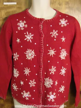 Cute Snowflake Themed Red Ugly Christmas Jumper