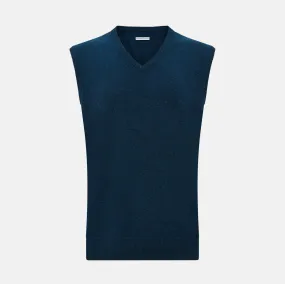 Dark Green Melange Cashmere V-Neck Vest