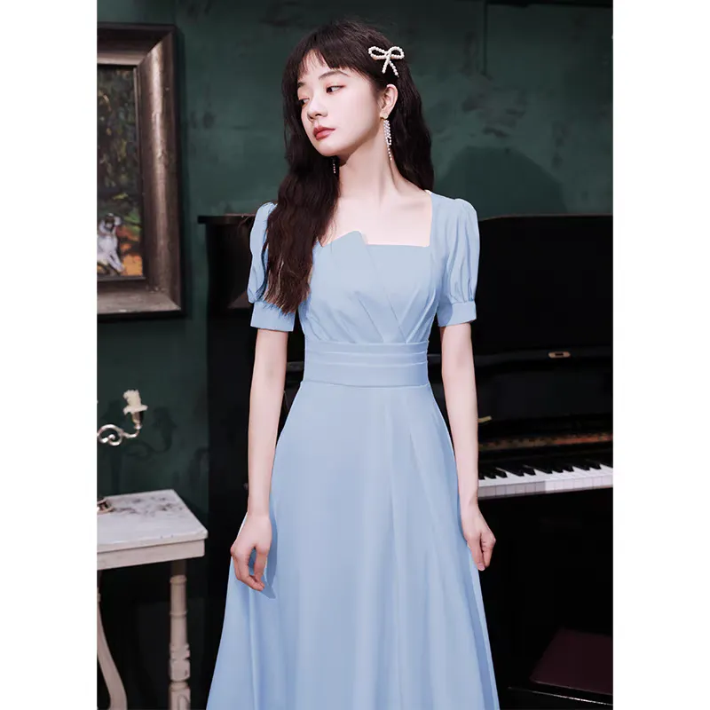 EG-SALE-AME-00105 Evening dress for women, light luxury, niche, high-end party, high-end feeling, usually can be worn, blue bridesmaid dress,