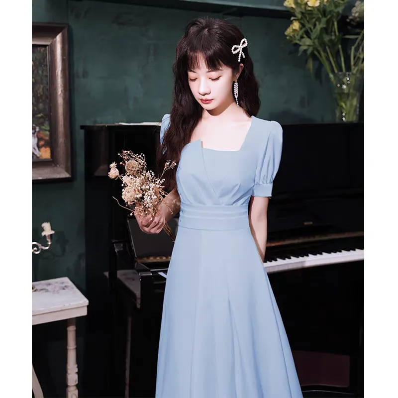 EG-SALE-AME-00105 Evening dress for women, light luxury, niche, high-end party, high-end feeling, usually can be worn, blue bridesmaid dress,