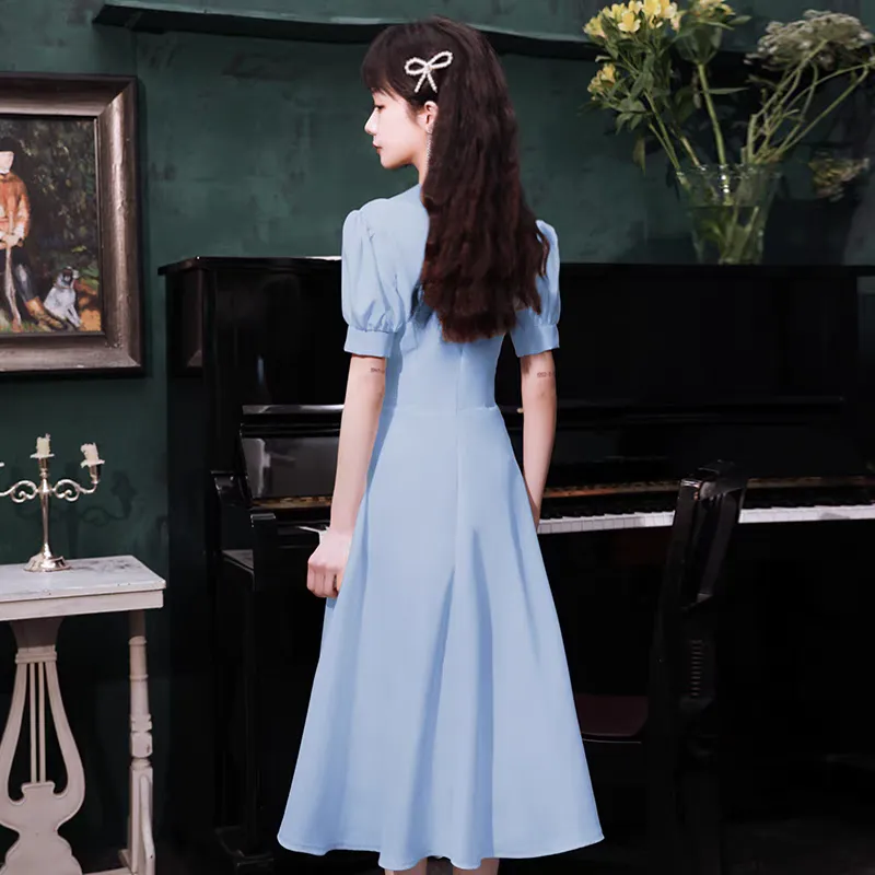 EG-SALE-AME-00105 Evening dress for women, light luxury, niche, high-end party, high-end feeling, usually can be worn, blue bridesmaid dress,