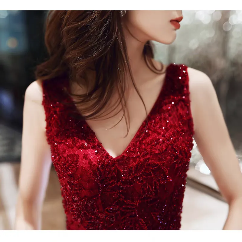 EG-SALE-AME-00113 Burgundy toast dress bride high-end wedding day casual dress high-end evening dress engagement dress