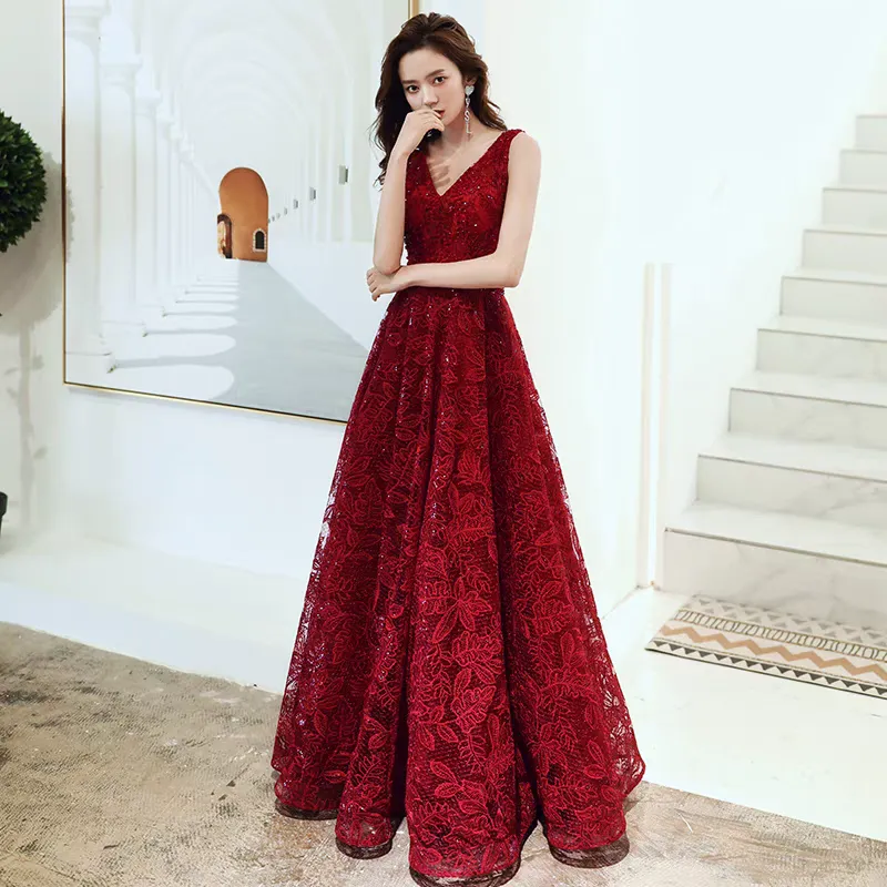 EG-SALE-AME-00113 Burgundy toast dress bride high-end wedding day casual dress high-end evening dress engagement dress
