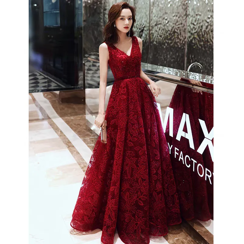 EG-SALE-AME-00113 Burgundy toast dress bride high-end wedding day casual dress high-end evening dress engagement dress