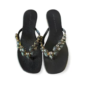 Flat Black Slipper with Monochromatic Stones