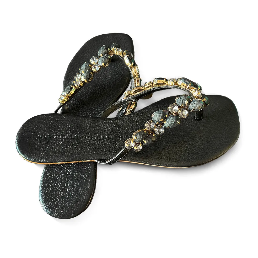 Flat Black Slipper with Monochromatic Stones
