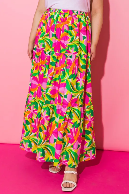 Flying Tomato Plus Size Printed Poplin Skirt
