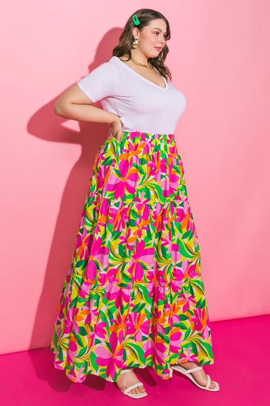 Flying Tomato Plus Size Printed Poplin Skirt
