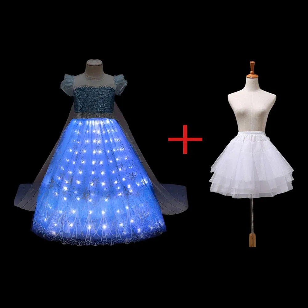 Frozen Princess Elsa LED Light Up Dress for Girls Kids
