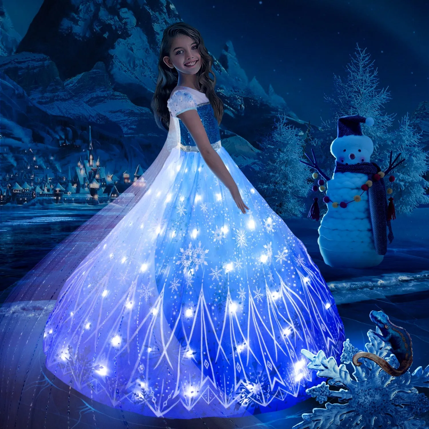 Frozen Princess Elsa LED Light Up Dress for Girls Kids