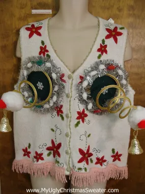 Funny Naughty Ugly Christmas Sweater Vest Springy Boobs