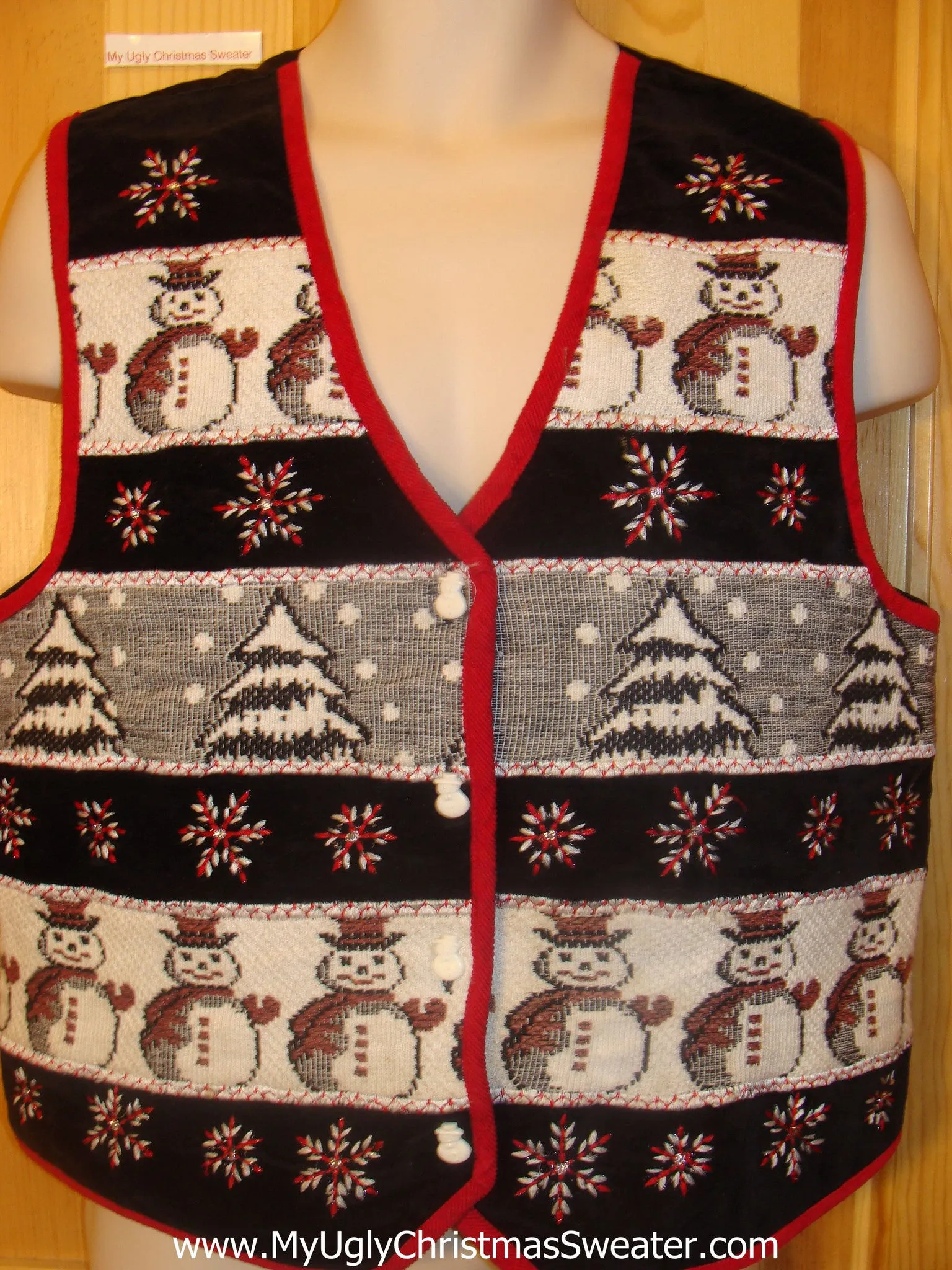 Funny Tacky Christmas Sweater Vest with Snowmen