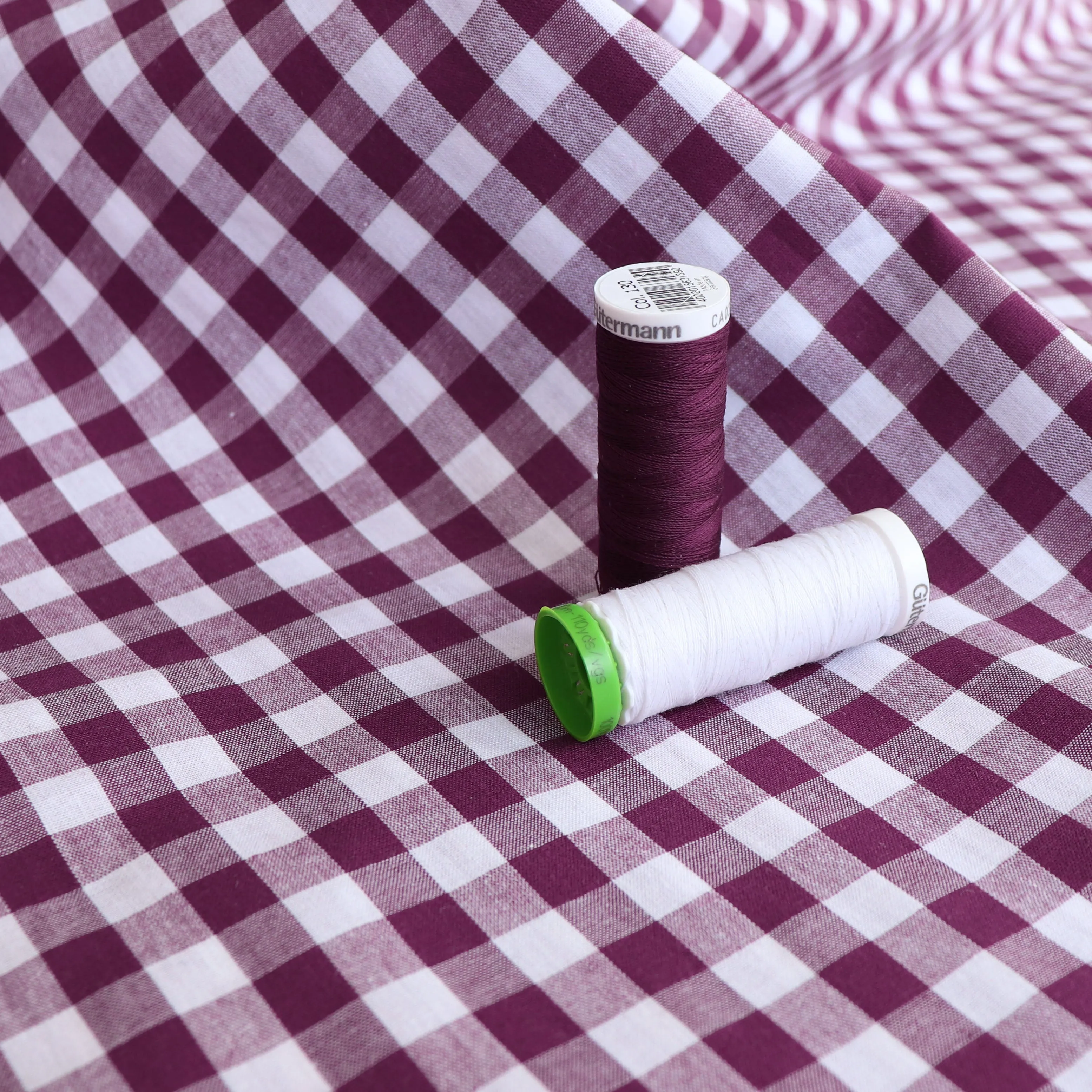 Gingham Yarn Dyed Cotton - Burgundy Plum - END OF BOLT 142cm