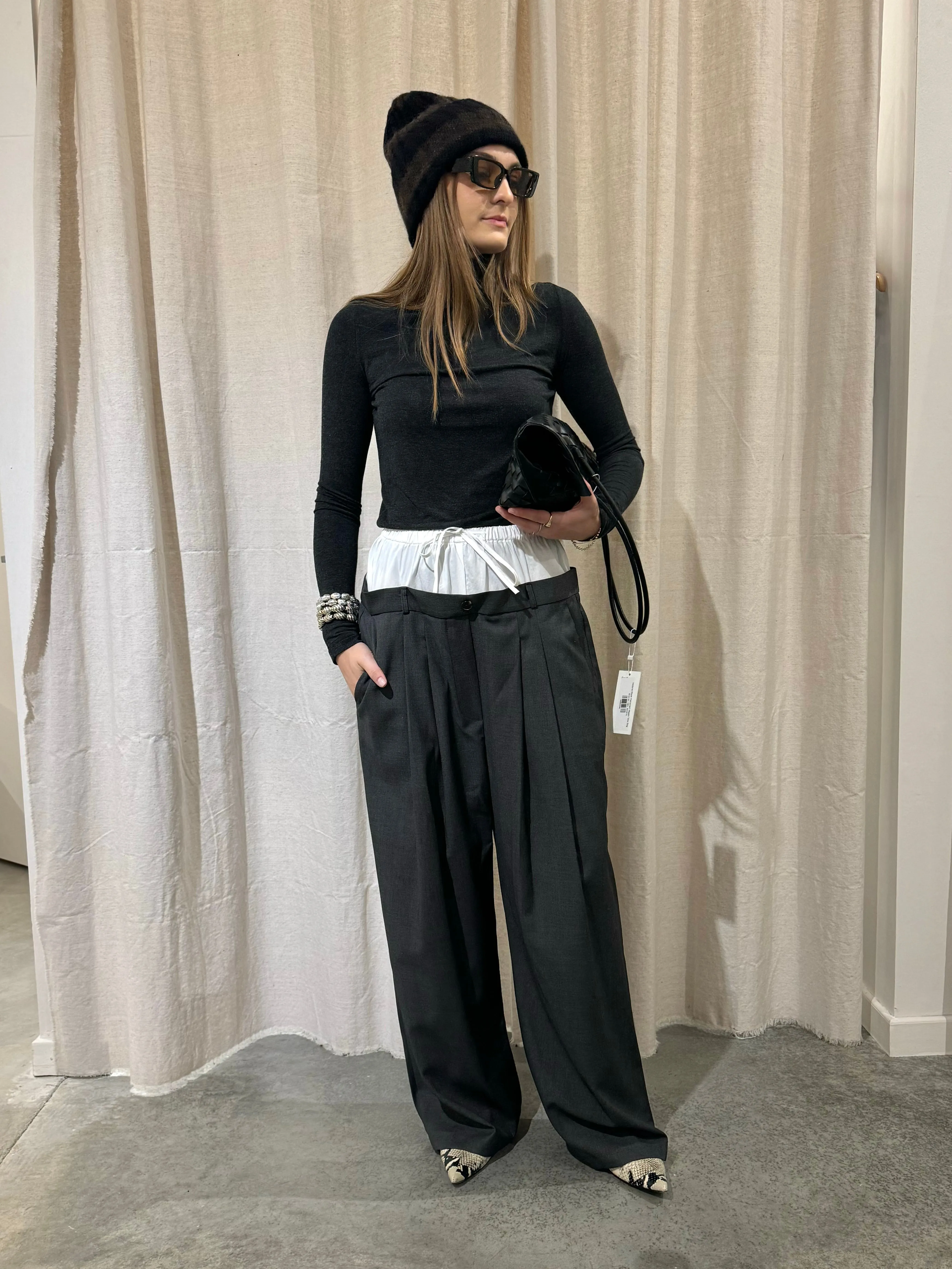 Grey Layered Drawstring Tailored Boxer Pants
