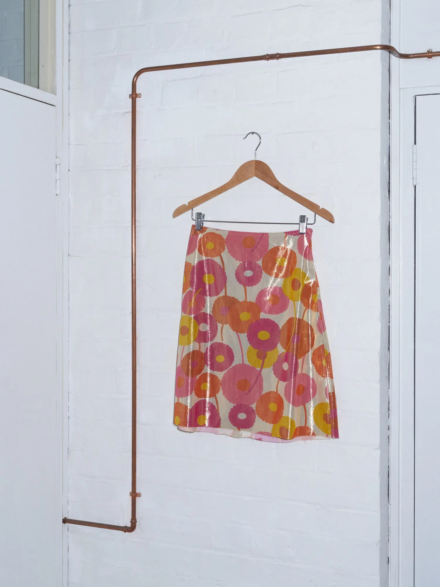 Junya Watanabe SS2000 glittery pink orange white floral waterproof skirt