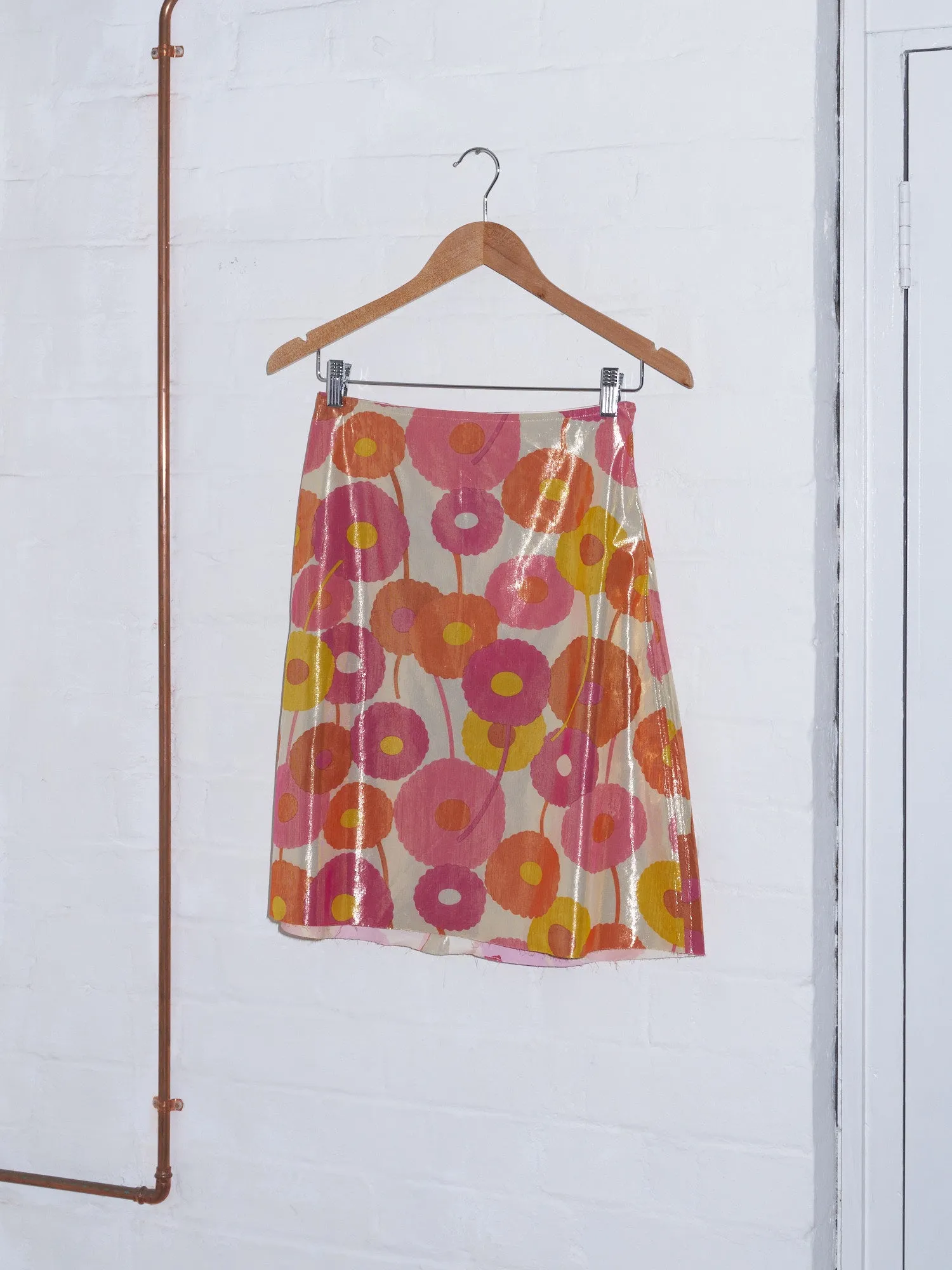 Junya Watanabe SS2000 glittery pink orange white floral waterproof skirt