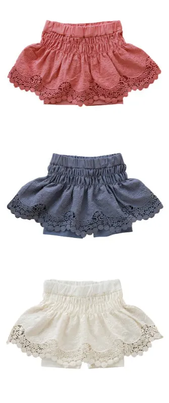 Lace Trimmed Cotton Culottes for Girls