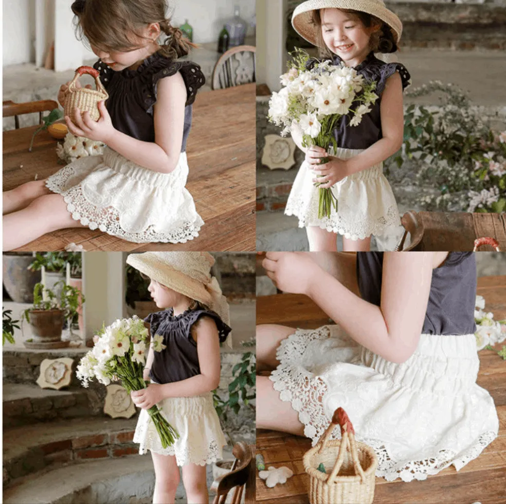 Lace Trimmed Cotton Culottes for Girls