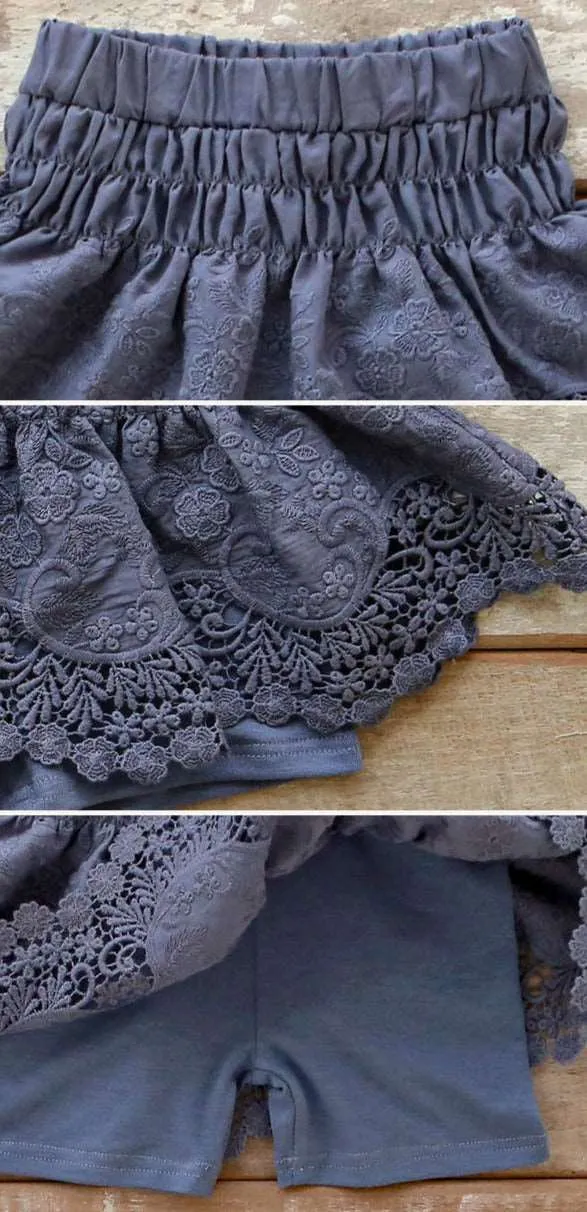 Lace Trimmed Cotton Culottes for Girls