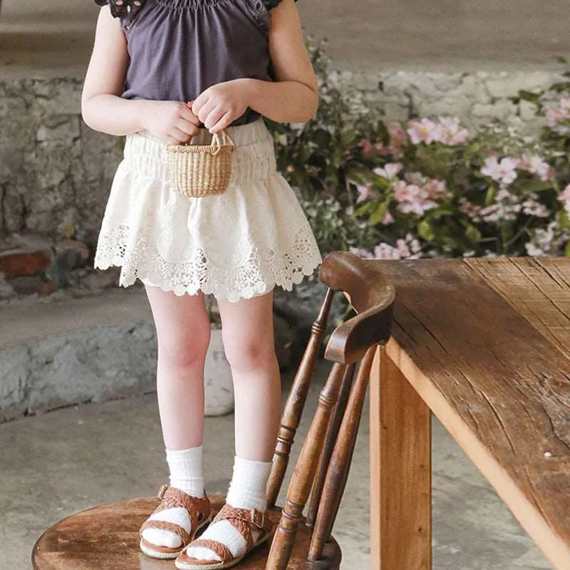 Lace Trimmed Cotton Culottes for Girls