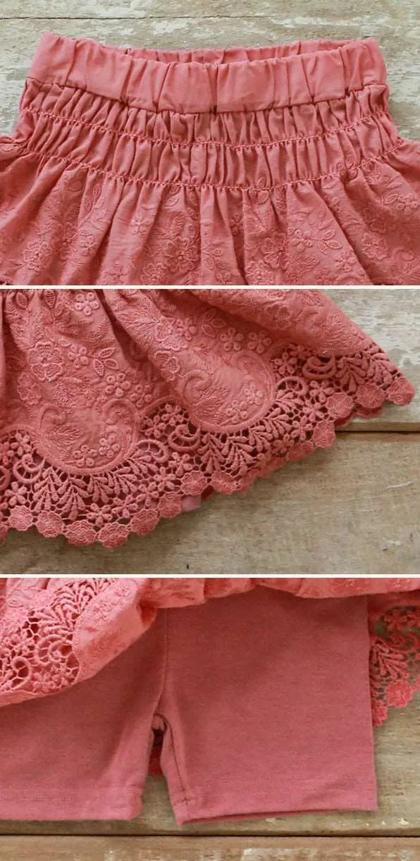 Lace Trimmed Cotton Culottes for Girls