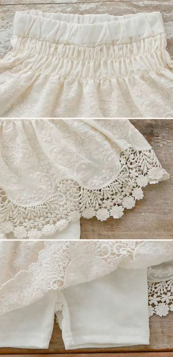 Lace Trimmed Cotton Culottes for Girls