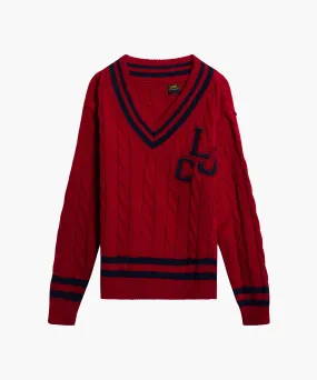 Lee Crochet Deep Cut Sweater - Red