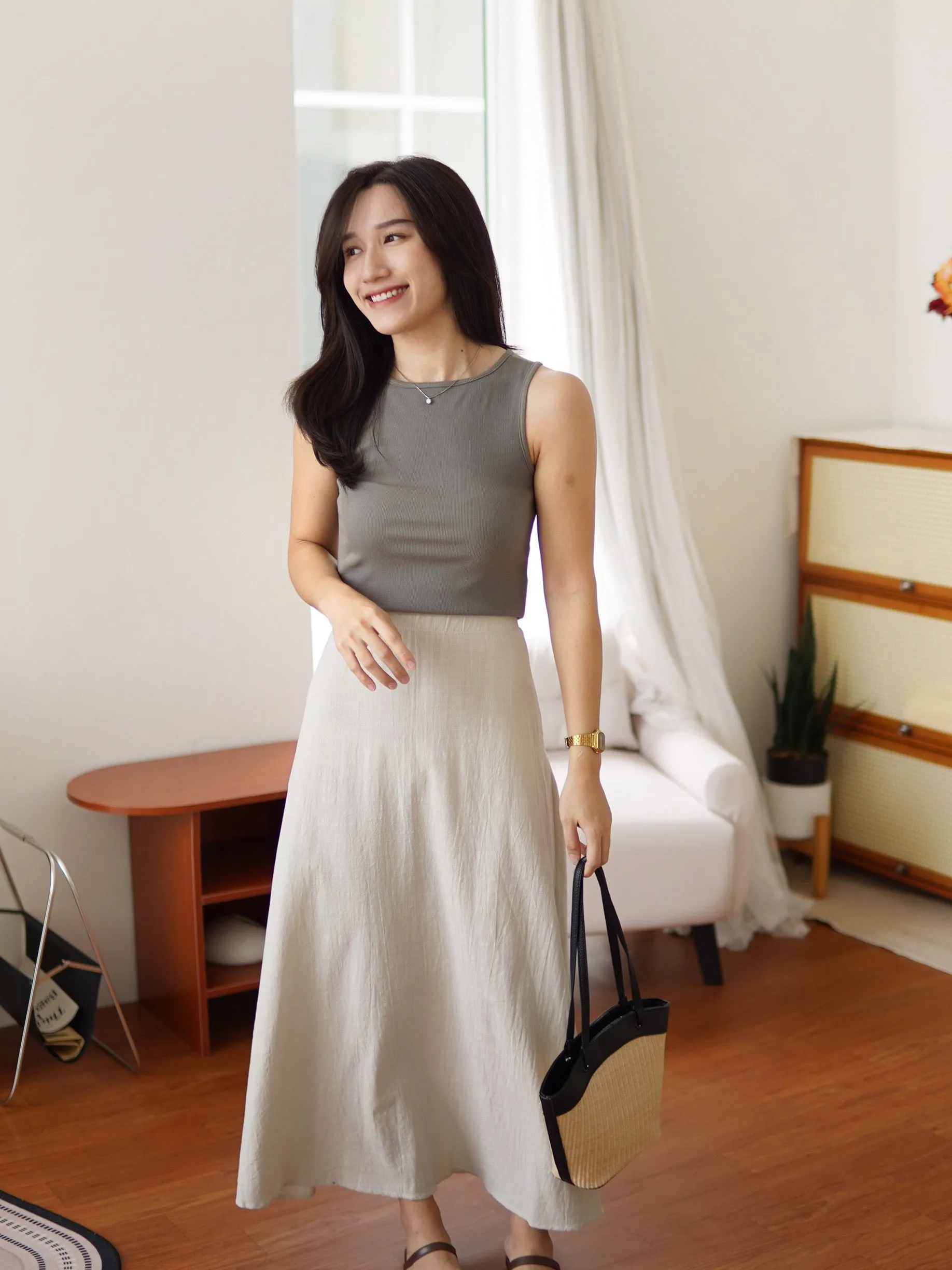 Linen Flowy Maxi Skirt