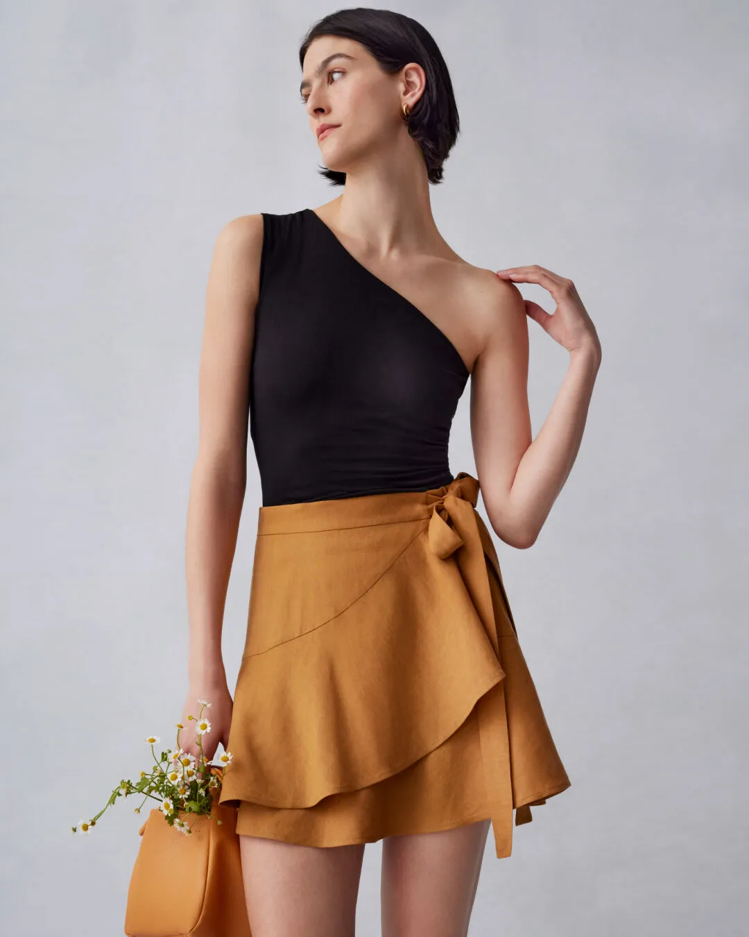 Linen Wrap Mini Skirt