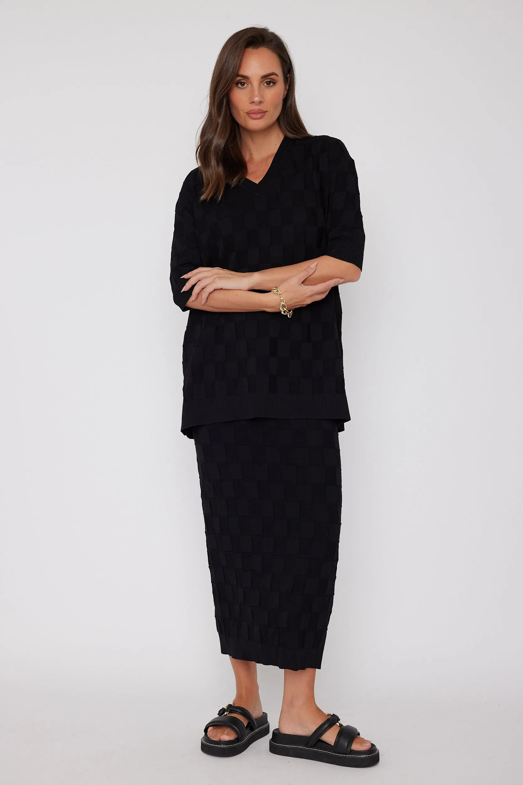 LUX V Knit Top Black