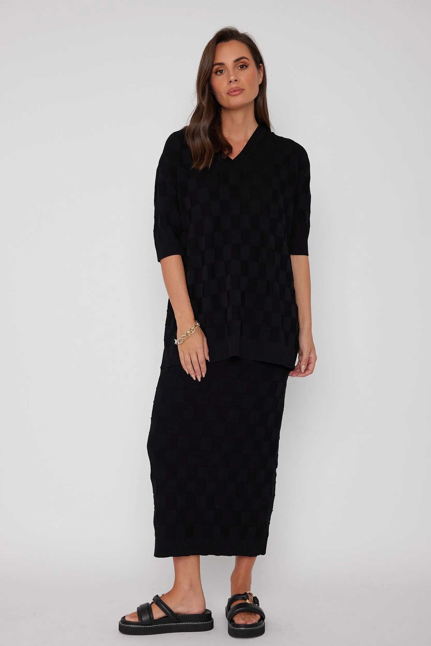 LUX V Knit Top Black