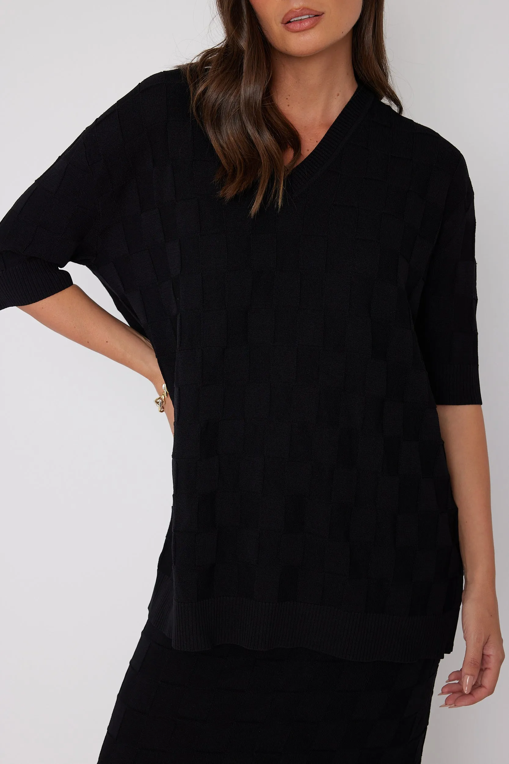 LUX V Knit Top Black
