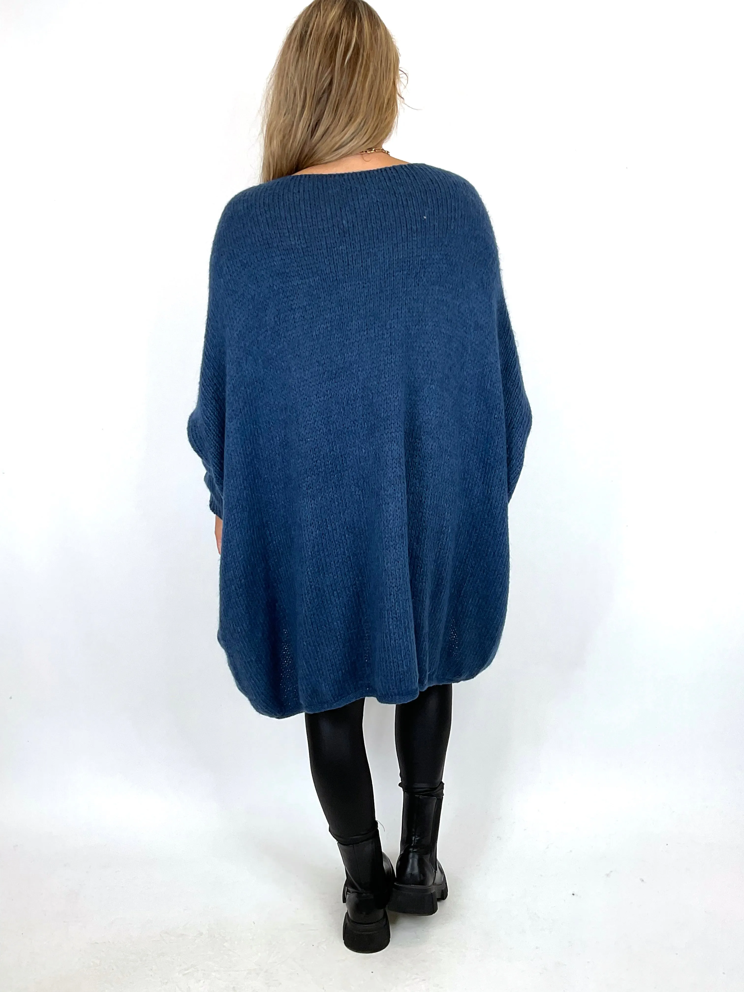 Made in Italy Lagenlook Lottie Plain Jumper Petrol Blue. code 3206