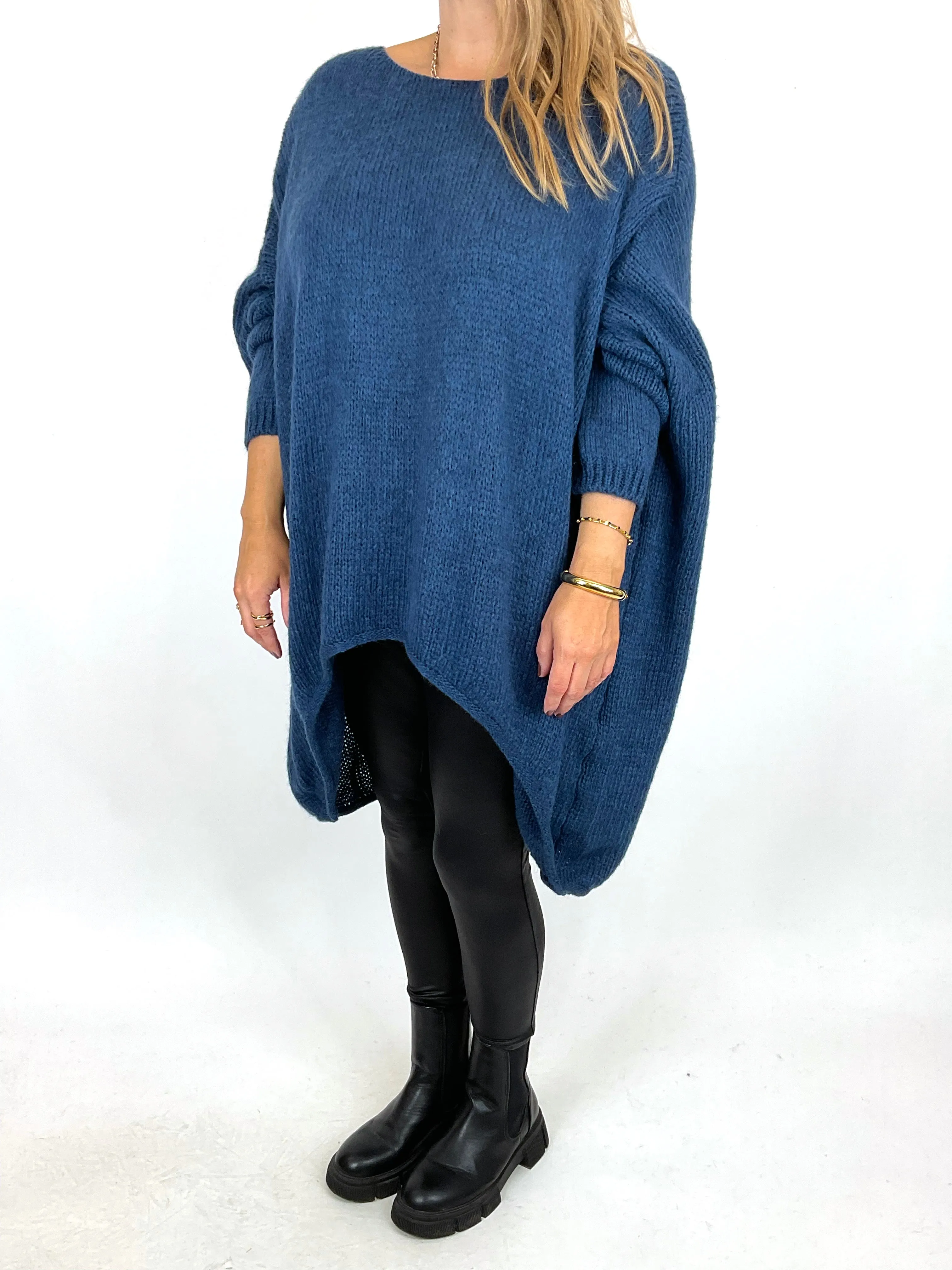 Made in Italy Lagenlook Lottie Plain Jumper Petrol Blue. code 3206