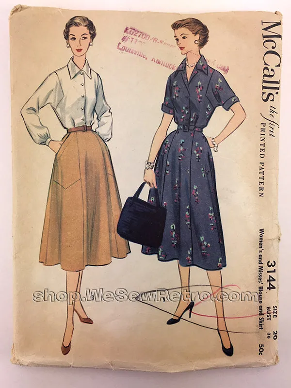 McCalls 3144 1950s Blouse and Skirt Vintage Sewing Pattern