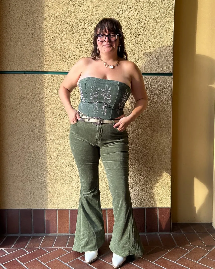 Moonstruck Olive Green Corduroy Flare Pants