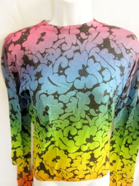 NEW NWT CHRISTOPHER KANE SILK Top Sweater S FLORAL RAINBOW Womens PRIDE