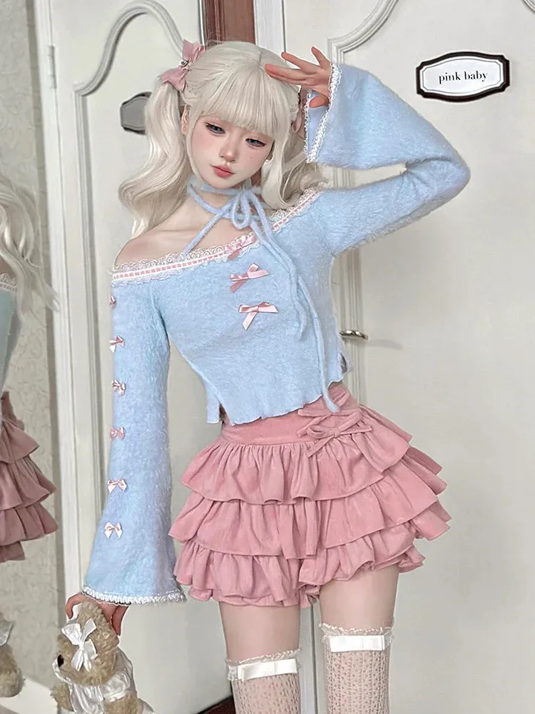 Off-the-shoulder Blue Skirt Pop   Top Cake