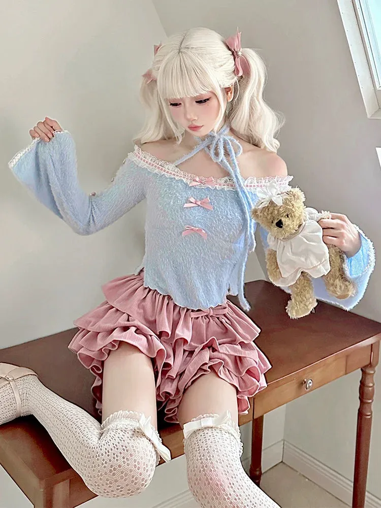 Off-the-shoulder Blue Skirt Pop   Top Cake