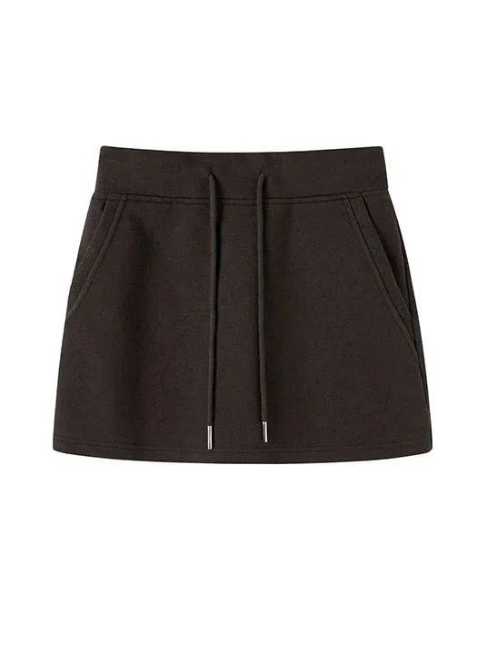Off-the-shoulder   strap sweatshirt skirt zip-up top