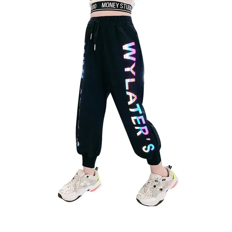 Pants Reflective Joggers Girls Harem Pants Track Thin Sweatpants Trousers Fashion Girls Clothes