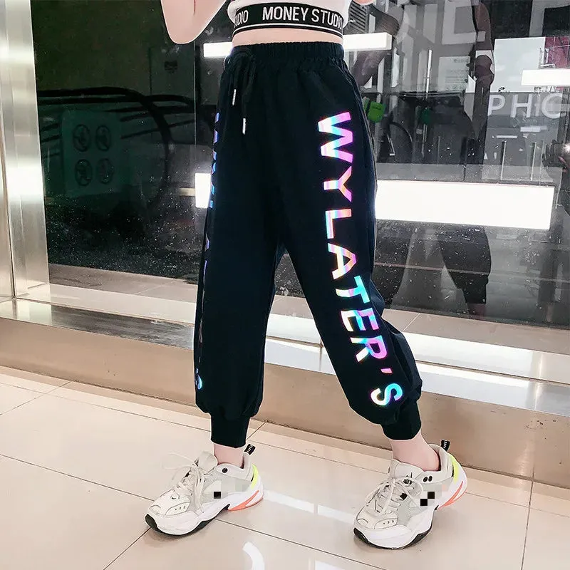 Pants Reflective Joggers Girls Harem Pants Track Thin Sweatpants Trousers Fashion Girls Clothes