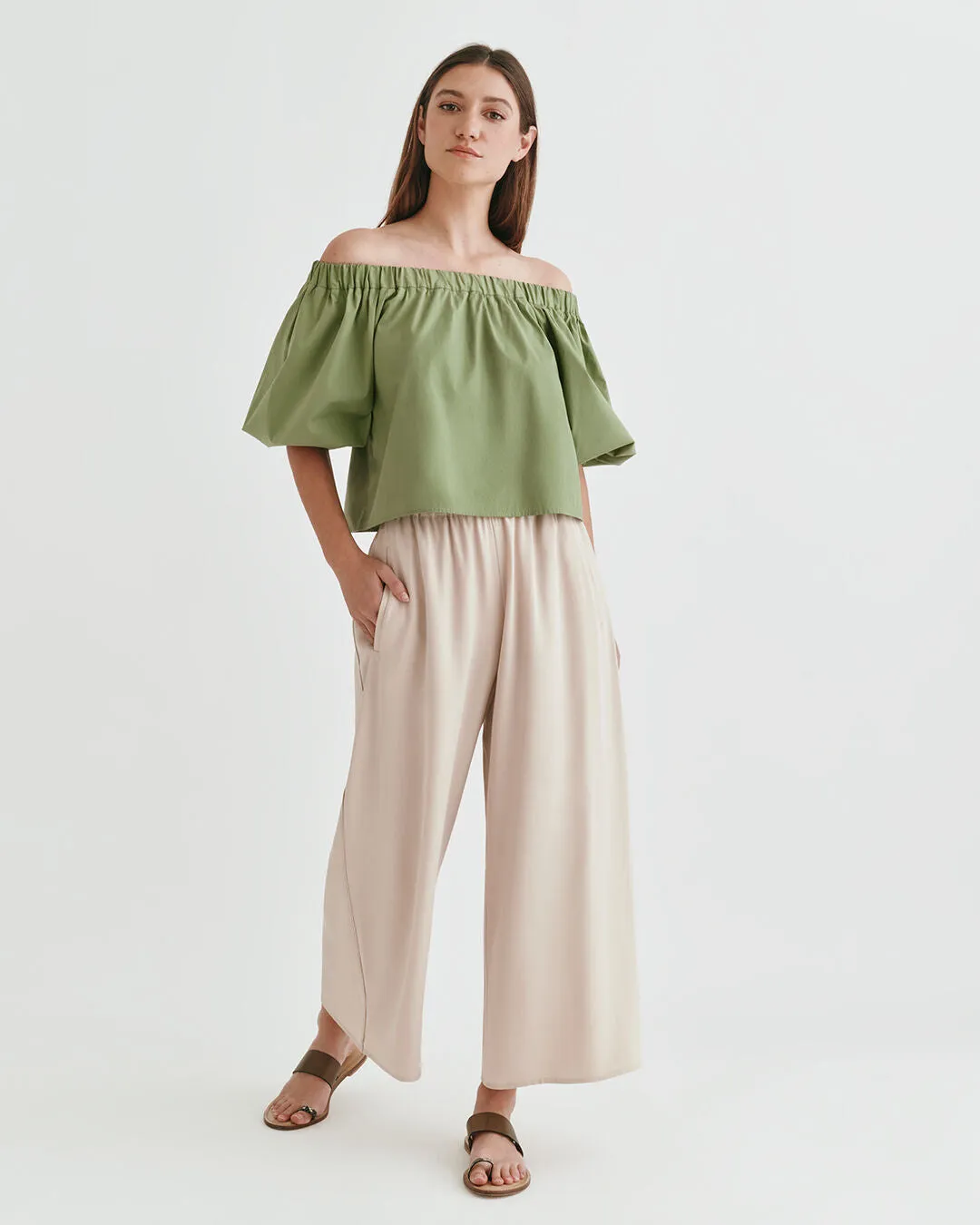 Poplin Off-The-Shoulder Cropped Top