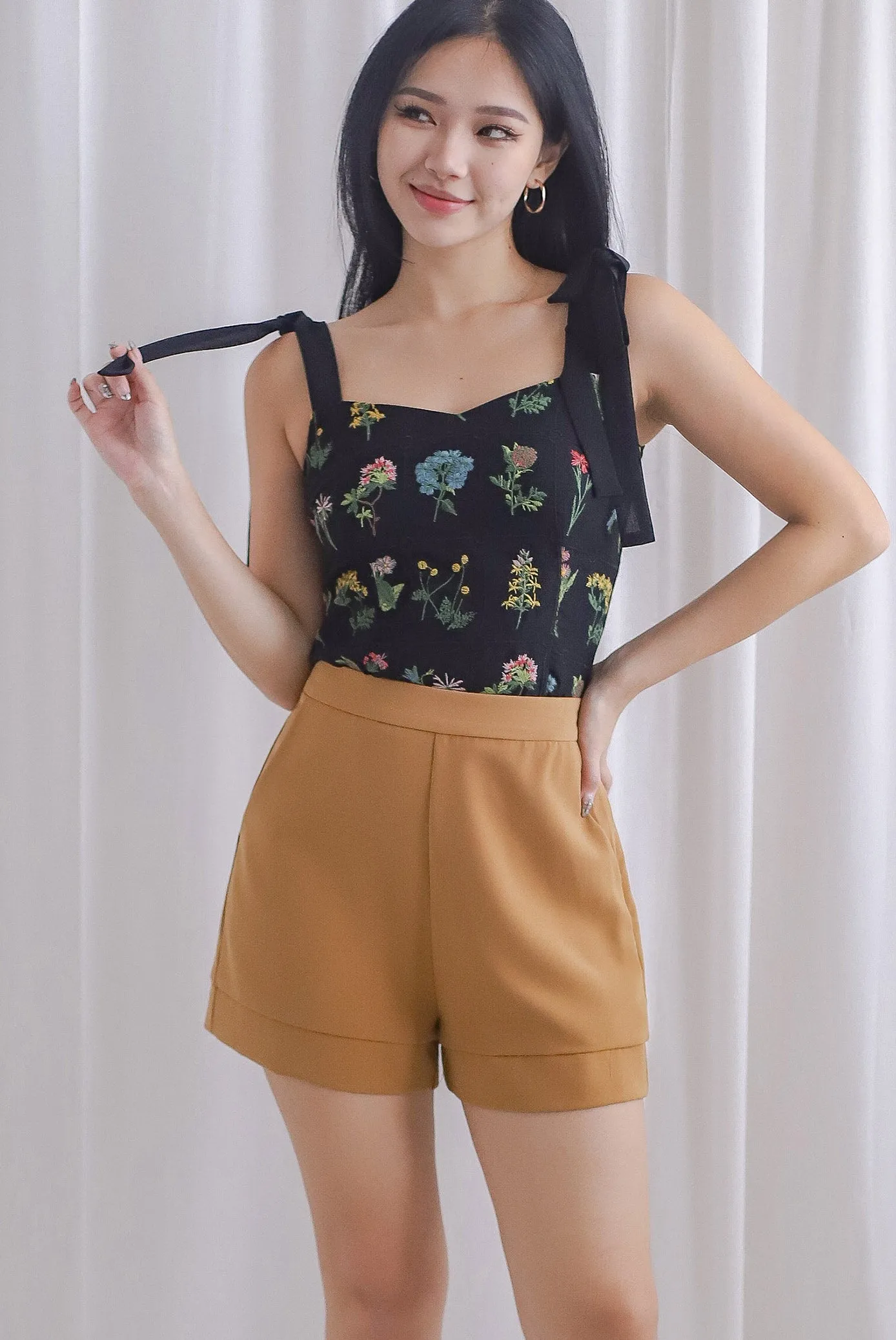 *Premium* Elery Embro Shoulder Sash Top In Black