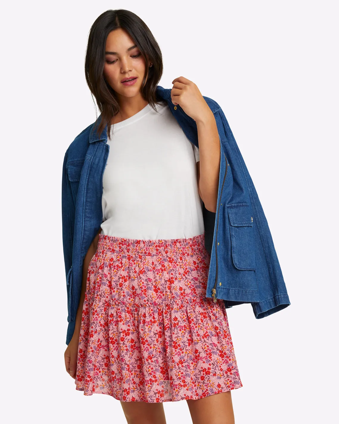 Pull On Mini Skirt in blue aster