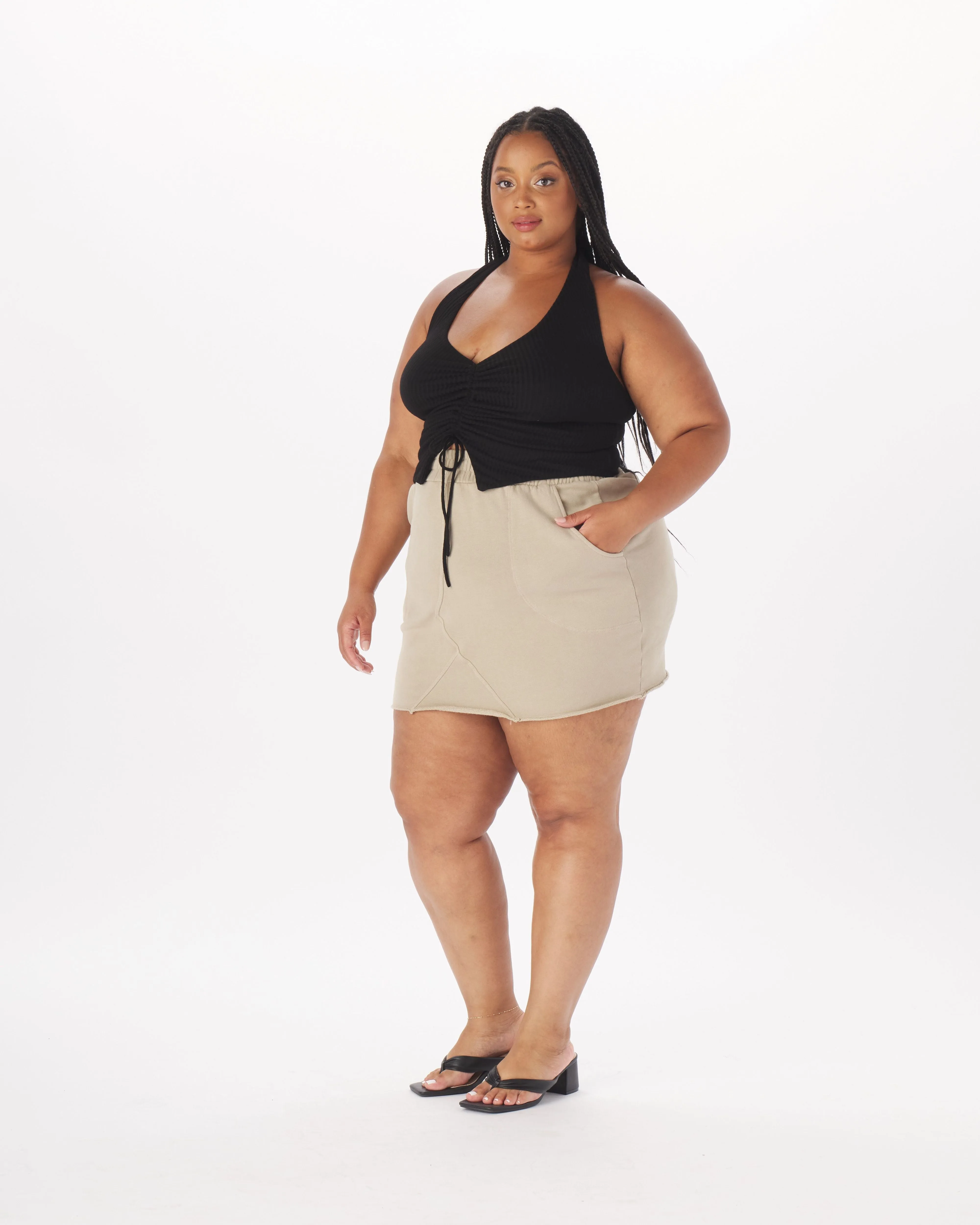 "Amanda" French Terry Sweat Skirt in Taupe